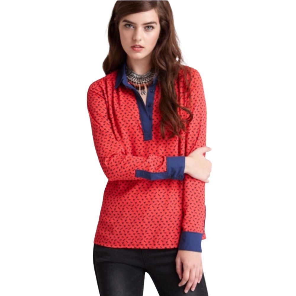 Free People Red and Blue Patterned Top